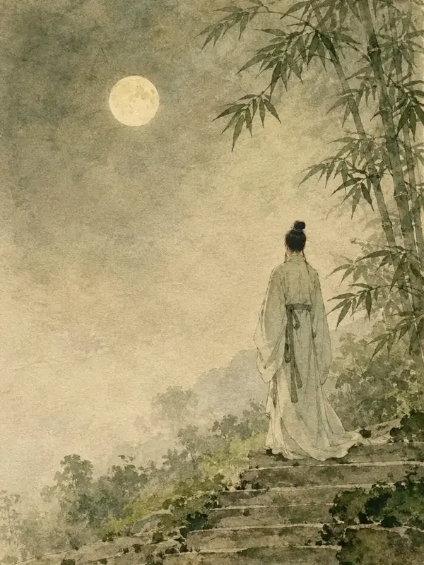 石阶上的月光 短剧封面插画
