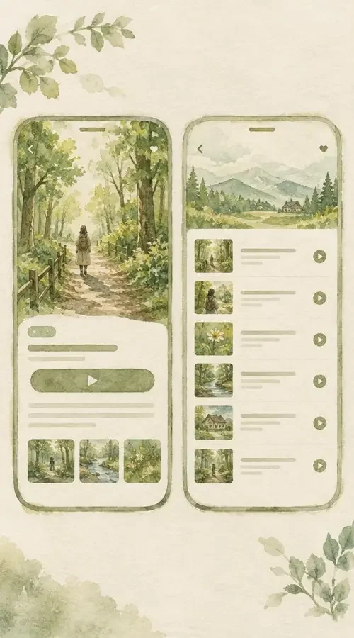 黄果短剧夜间模式 App 界面手绘插画预览