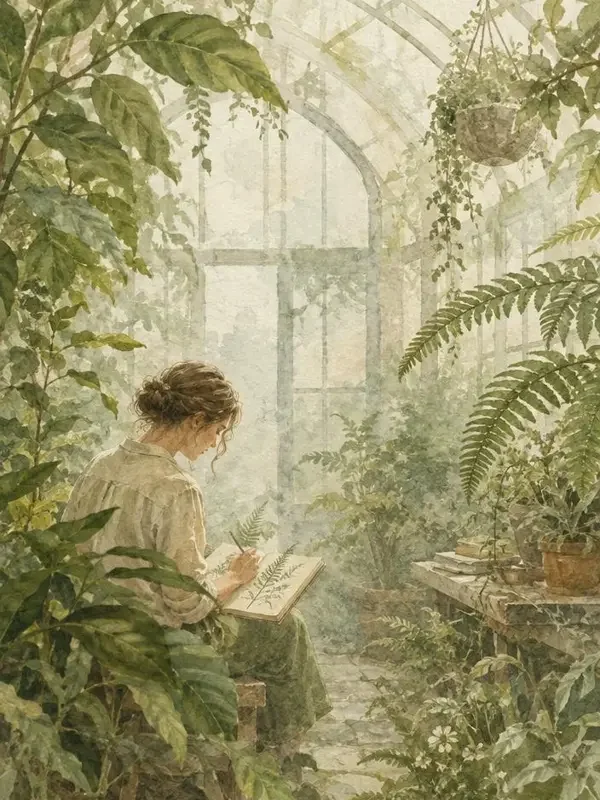蕨类植物图鉴 短剧封面插画 - 治愈成长题材